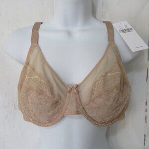 New HSIA Bra 36C Beige Tan Lace Sheer Back Closure Underwire